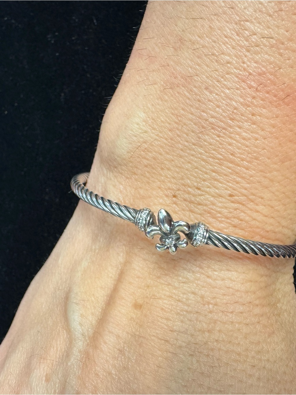 David Yurman Fleur-De-Lis Sterling Silver Bracelet with Diamonds